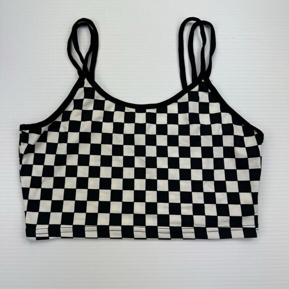 Black White Checkered Crop Tank Tops Set Size Small Y2K Rock Boho - Picture 9 of 15